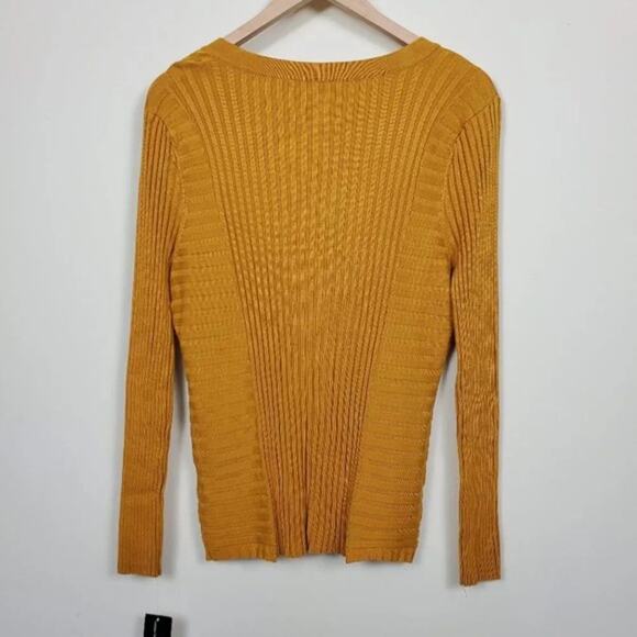 INC International Concepts Lace Up Ribbed Knit Top Yellow Petite XL Long Sleeve - Picture 4 of 9